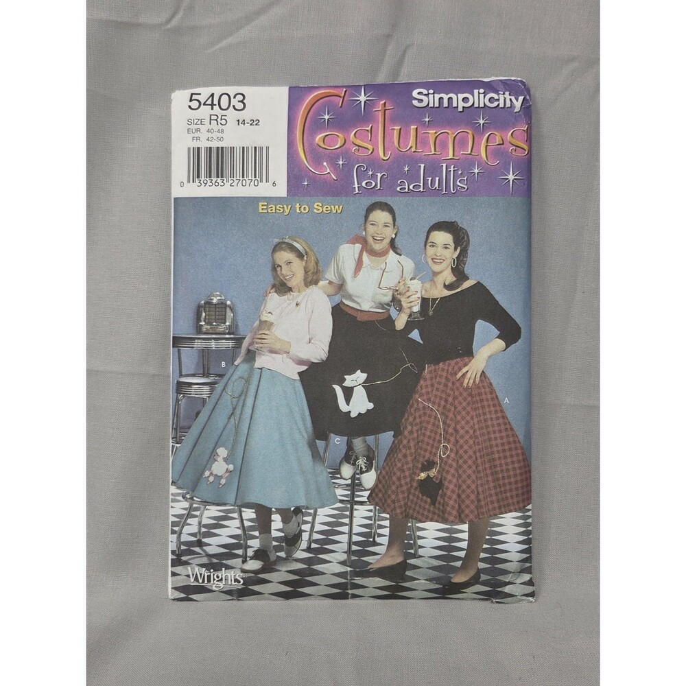 Simplicity Costume Pattern #5403 1950s Poodle Scottie Cat Skirts Sz 14-22 UNCUT